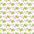 Doodle seamless pattern with opossums and daisy flowers. Perfect print for tee, textile and fabric. Floral illustration for decor
