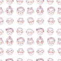 Doodle seamless pattern with peoples faces. Perfect for T-shirt, textile and print. Hand drawn illustration