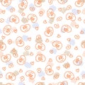 Doodle seamless pattern of pretzels and hearts. Perfect for scrapbooking, textile and prints. Hand drawn vector illustration