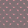 Doodle Seamless pattern romantic valentine flying pink hearts with wings dark purple background fabric wallpaper Royalty Free Stock Photo