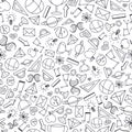 Doodle seamless pattern for school theme,hand drawn elements about math, science and education Royalty Free Stock Photo