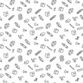 Doodle seamless pattern school writing supplies, books, pencils . Line vector art hand drawn. Suitable for fabrics, wrapping paper