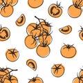 Doodle seamless pattern tomato. Hand drawn stylish fruit and vegetable. Vector artistic drawing fresh organic food. Summer Royalty Free Stock Photo