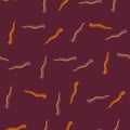 Doodle seamless pattern woth random worms ornament. Maroon background. Random organic print Royalty Free Stock Photo