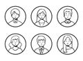 Doodle set of avatar office workers, cheerful people, hand-drawn icon style, character design, vector illustration