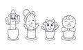 Doodle set cacti characters isolated vector illustration Royalty Free Stock Photo