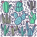 doodle set of cactus collection hand drawing