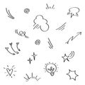 Doodle set cartoon expressions effects. Hand drawn emoticon effects design elements Royalty Free Stock Photo