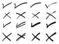 Doodle set of check marks and wrong marks. false and true Royalty Free Stock Photo