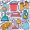 doodle set of cleaning tools hand drawing