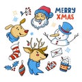 Doodle set of cute Christmas characters and things Royalty Free Stock Photo