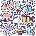 doodle set of easter traditional symbols collection