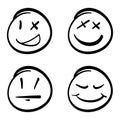 Doodle set emoticons. emoji character with various Emotions, smile, anggry sad, funny face. isolated on white background. vector Royalty Free Stock Photo
