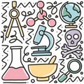 doodle set of hand drawn chemistry tools Royalty Free Stock Photo