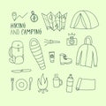 Doodle set of hiking and camping stuff