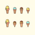 Doodle set Ice cream with different types ice cream waffle cone, cup ice cream, popsicle, sundae. Sketch style Royalty Free Stock Photo