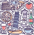 doodle set of italy holidays hand drawing