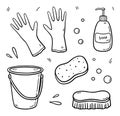 Doodle set of items for cleaning Royalty Free Stock Photo