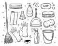 Doodle set of items for cleaning Royalty Free Stock Photo