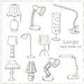 Doodle Set of lamps Vector illustration