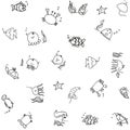 Doodle of set marine life Royalty Free Stock Photo