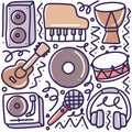 doodle set of music tools hand drawing