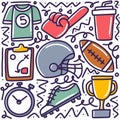 doodle set of sports hand drawing