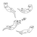 Doodle set of swimming cute otters underwater