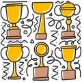 doodle set of trophy cups hand drawing