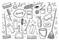 Doodle set of various items for cleaning Royalty Free Stock Photo