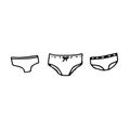 Doodle set of women\'s underpants. Vector set of underwear on a white background with lines