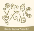 Doodle sewing set isolated on white background. Vector Royalty Free Stock Photo