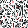 Doodle shapes seamless pattern. Abstract bold funky drawing elements in trendy pop art style Royalty Free Stock Photo