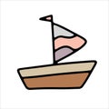 Doodle ship. Funny primitive sketch scribble style. Hand drawn toy boat