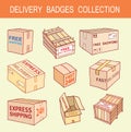 Doodle shipping box set. Vector illustration Royalty Free Stock Photo