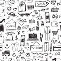 Doodle shopping icons seamless pattern