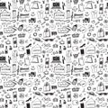 Doodle shopping icons seamless pattern