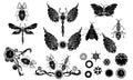 Doodle silhouette insect clipart in steampunk style for print