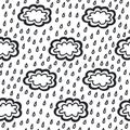 Doodle simple clouds rain seamless pattern