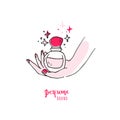 Doodle simple hand with perfume bottle. Good for logo Royalty Free Stock Photo