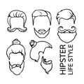 Doodle sketch beard and men`s hairstyles