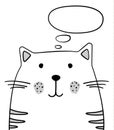 Doodle sketch Cat with thought cloud illustration. Cartoon vector cat with thinking bubble. Pet. Domestic animal. Postcard, poster