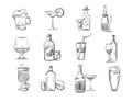 Doodle sketch cocktails and alcohol drinks in glass. hand drawn vector stock Royalty Free Stock Photo