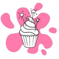 Doodle sketch delicious cupcake, cake illustration