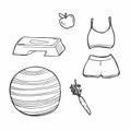 Doodle sketch fitness icons Illustration. Vector hand drawn sketches Royalty Free Stock Photo