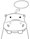 Doodle sketch Hippo with thought cloud vector illustration.Cartoon hippopotamus with thinking bubble. Wild mammal animal behemoth