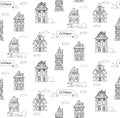 Doodle sketch House in a traditional european style seamless pattern