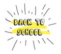 Doodle sketch with inscription back to school with yellow accent on text. Concept idea for banner poster advertising