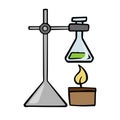 Doodle sketch laboratory apparatus, round chemical flask is heated. Laboratory experiment.