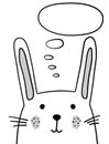 Doodle sketch Rabbit with thought cloud vector illustration.Cartoon bunny and thinking bubble. Hare.Domestic animal. Postcard Royalty Free Stock Photo